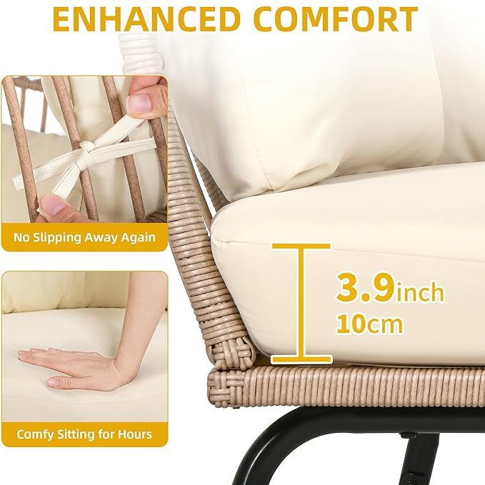 Outdoor Egg Chair with 2-in-1 Footrest, Patio Wicker Basket Chair with Ottoman