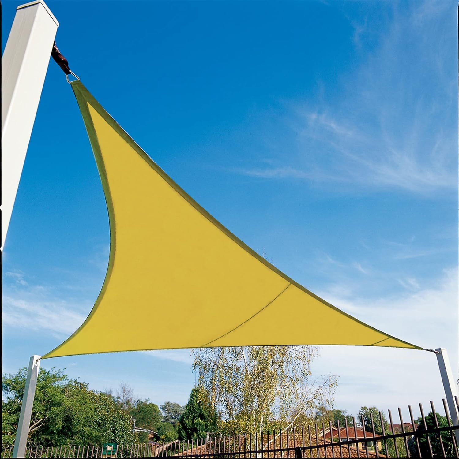 95% UV Block Shade and Sun Shield, Medium 18' Triangle Shade Sail Including Hardware Kit, Sahara Tan