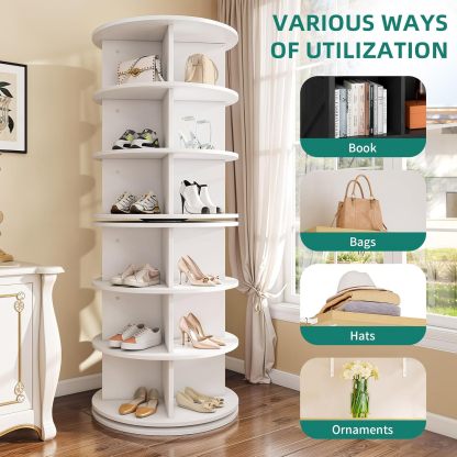 Rotating Shoe Rack Tower, Round Spinning Shoe Display, 6 Tier Free Standing 360° Revolving Shoe Organizer
