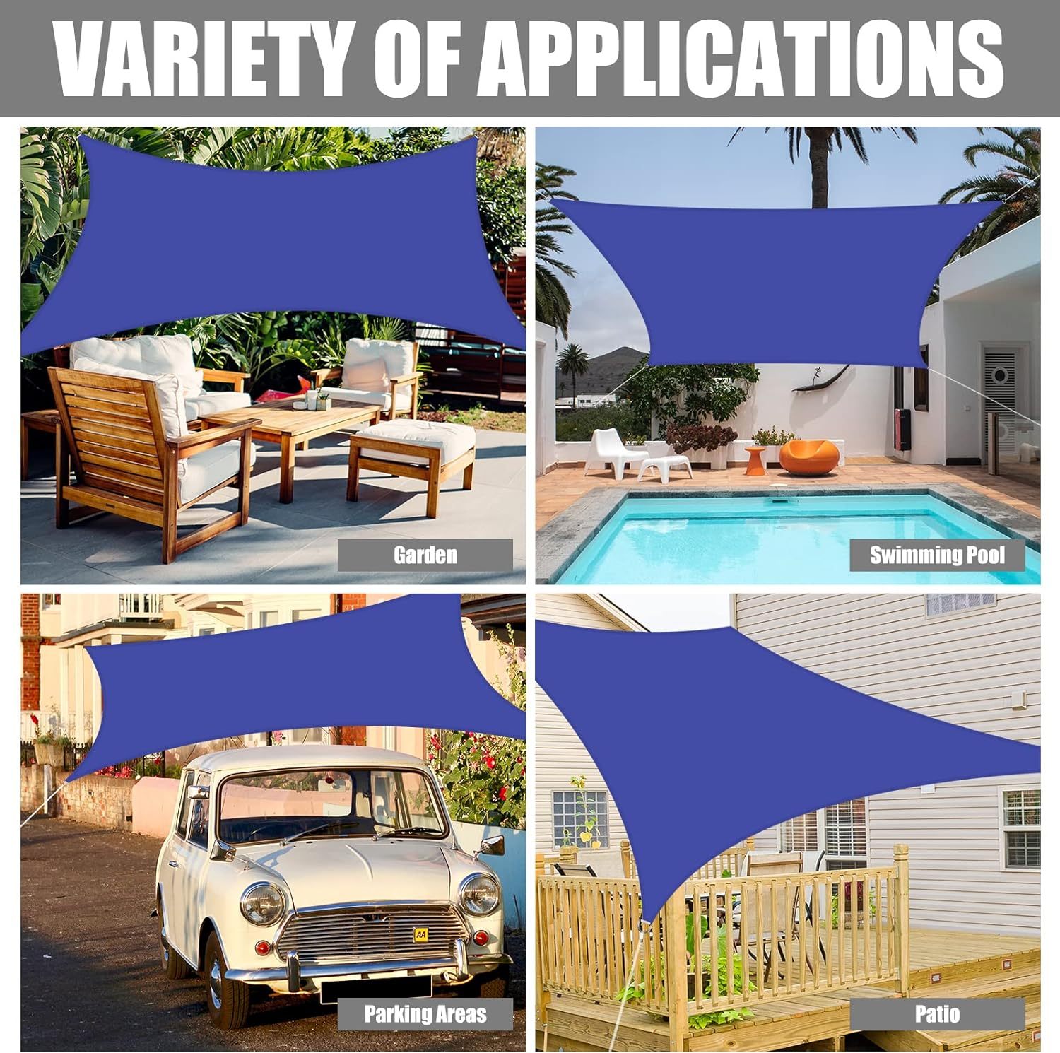 Waterproof Sun Shade Sail Rectangle UV Block Canopy for Outdoor Patio and Garden