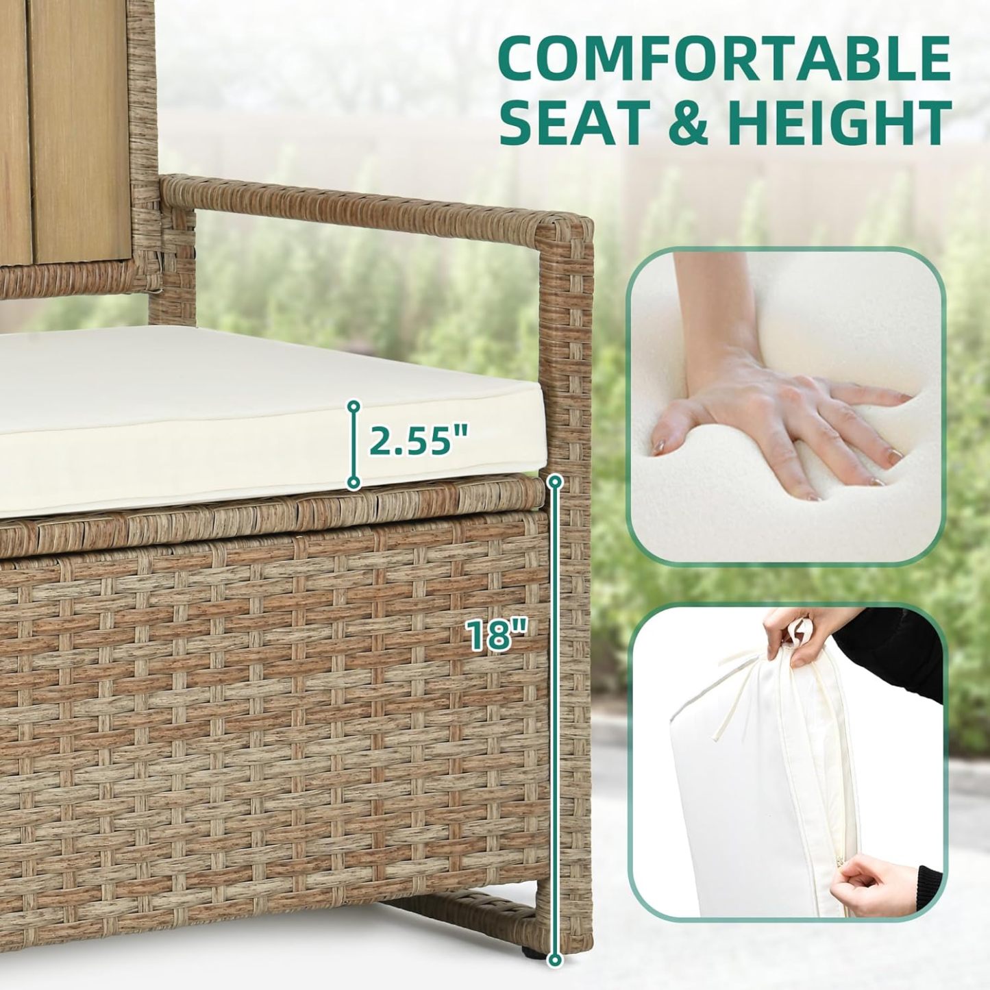 70 Gallon Outdoor Storage Bench, All-Weather PE Rattan Deck Box, Wicker Storage Seat Box