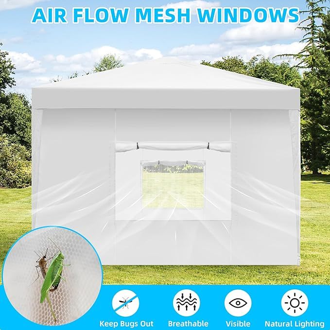 10x10 Pop Up Canopy Tent with 4 Removable Sidewalls, Easy Set-Up Outdoor Canopy with 3 Mesh Windows
