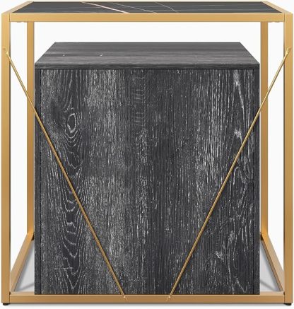 28 Inch Nightstand with 3 Drawers Black Sintered Slate Top Gold Metal Frame Night Stand
