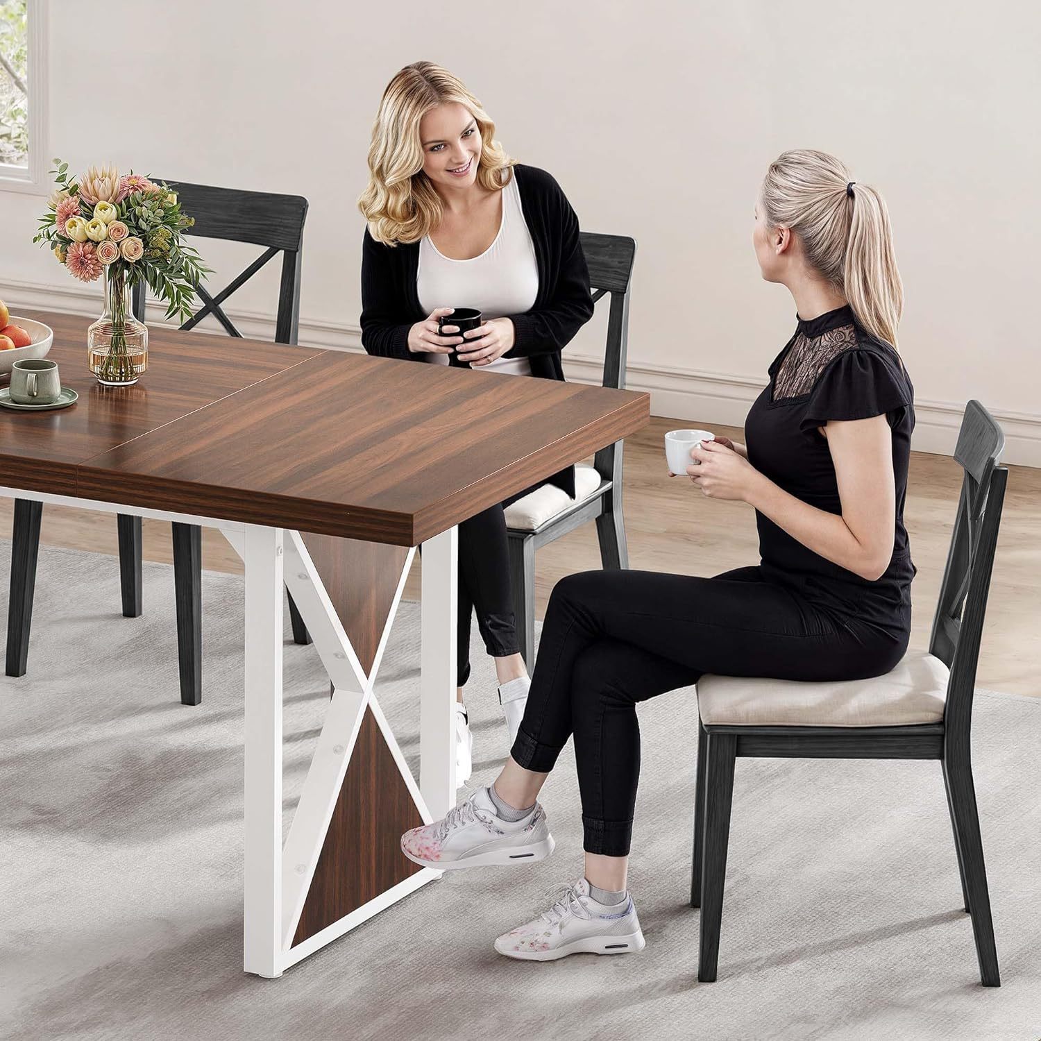 Farmhouse Dining Table for 6-8 People, 70.8-Inch Rectangular Wood Dining Table