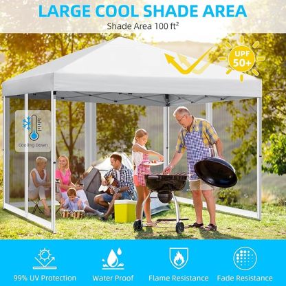 10x10 Pop Up Canopy Tent with Netting, Easy Set Up Outdoor Patio Canopy Screen House Room Tent