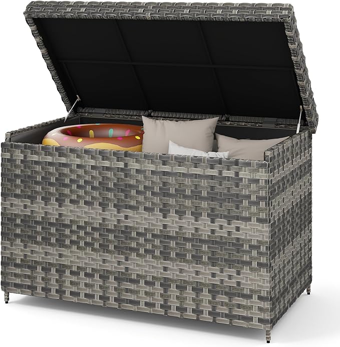 230 Gallon Outdoor Storage Box, Weatherproof Wicker Deck Box