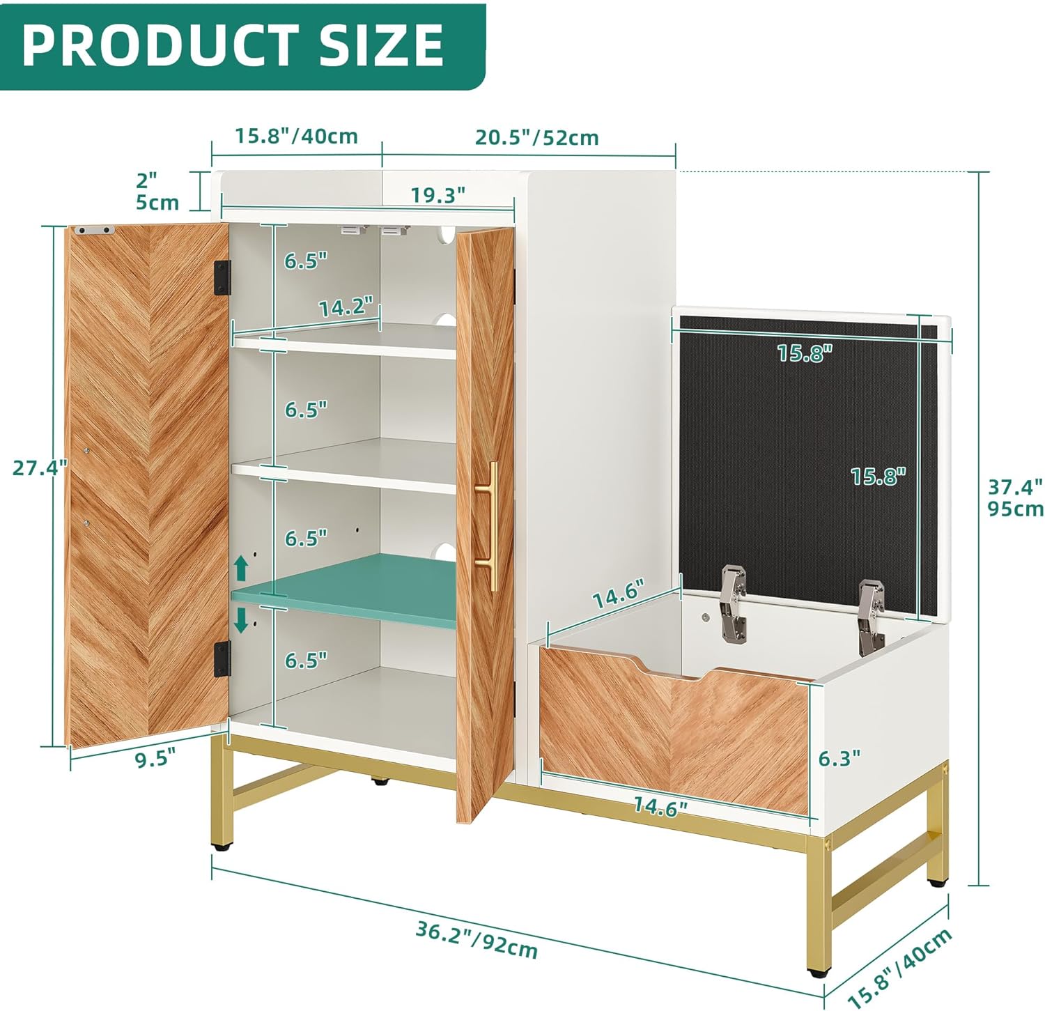Shoe Cabinet with Bench for Entryway, 4-Tier Shoe Cabinet with Shoe Storage Bench