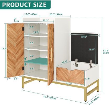 Shoe Cabinet with Bench for Entryway, 4-Tier Shoe Cabinet with Shoe Storage Bench