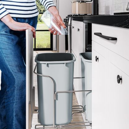  Double 27 Quart Pull-Out Trash Can with Soft-Close Slides, Sliding Under Mount Kitchen Waste Garbage Container