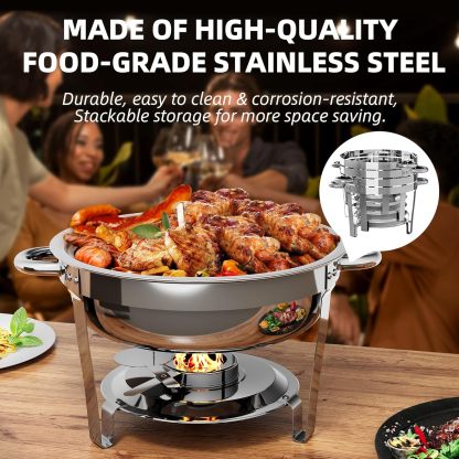 Chafing Dishes for Buffet, 5QT Round Chafing Dishes for Buffet with Lid & Lid Holder, Stainless Steel Chafers and Buffet Warmers Sets