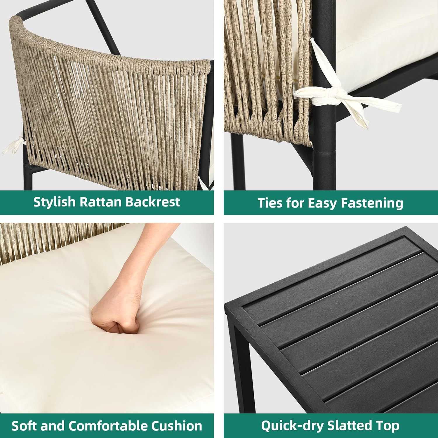 Wicker 3-Piece Outdoor Bistro Set, All-Weather Patio Conversation Set with Stackable Chairs & Table