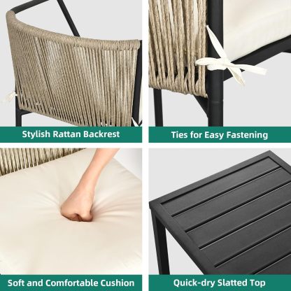Wicker 3-Piece Outdoor Bistro Set, All-Weather Patio Conversation Set with Stackable Chairs & Table