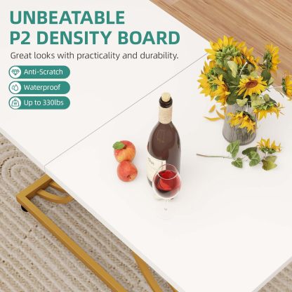 Dining Room Table 47 Inch Rectangle Dining Table for 4 Modern Kitchen Table White Dinner Table with Gold Leg for Home