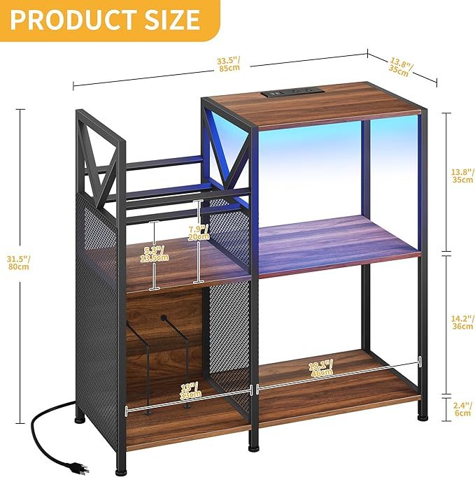 3 Tier Record Player Stand with Power Outlets & LED Light