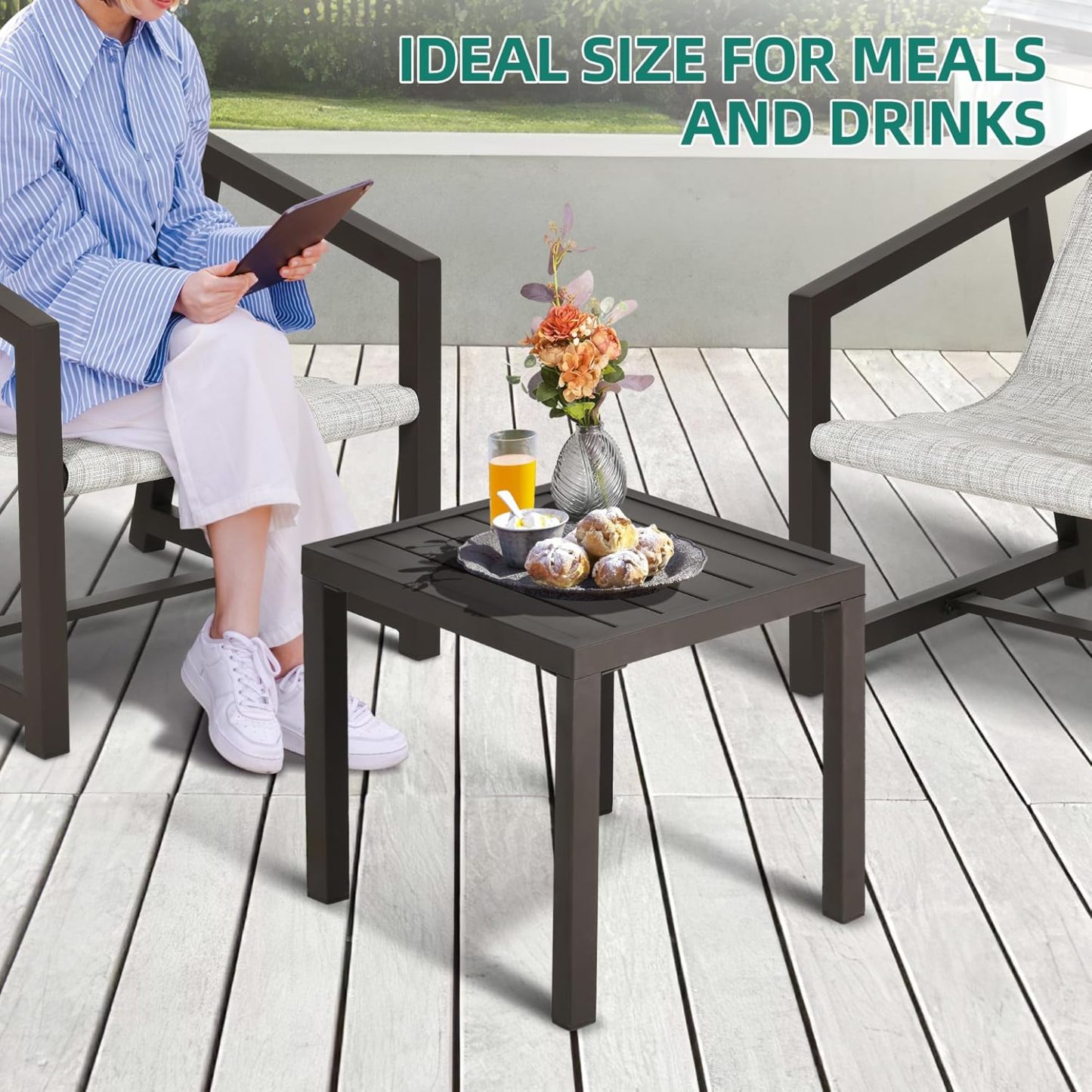 3 Piece Patio Bistro Set, Outdoor Table and Chairs Textile Furniture with Pillows, Front Porch Conversation Set
