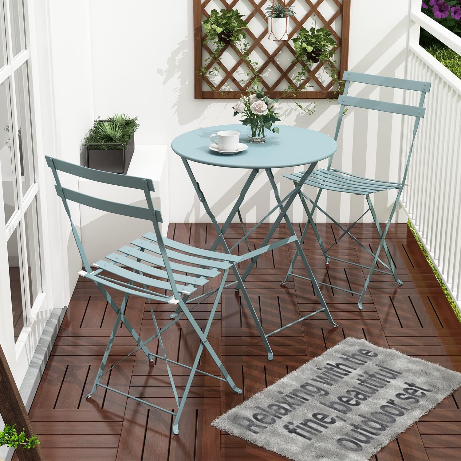 3 Piece Outdoor Bistro Set - Foldable Outdoor Chairs Set of 2 and Folding Bistro Table