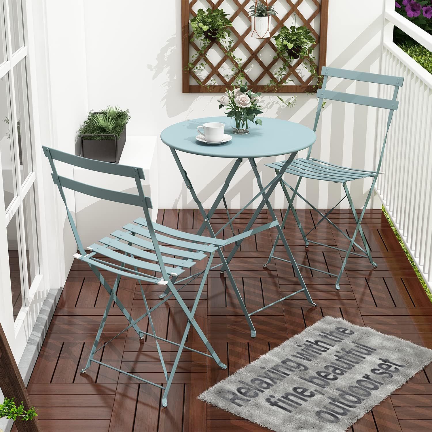 3 Piece Outdoor Bistro Set - Foldable Outdoor Chairs Set of 2 and Folding Bistro Table