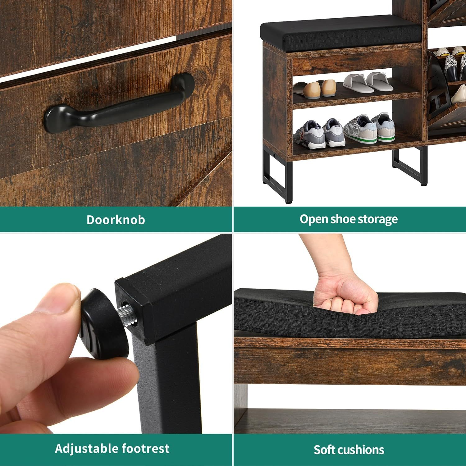 Shoe Cabinet with Bench for Entryway, 3 Flip Drawers Shoe Storage Cabinet with Shoe Bench