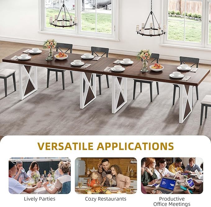 Farmhouse Dining Table for 6-8 People, 70.8-Inch Rectangular Wood Dining Table