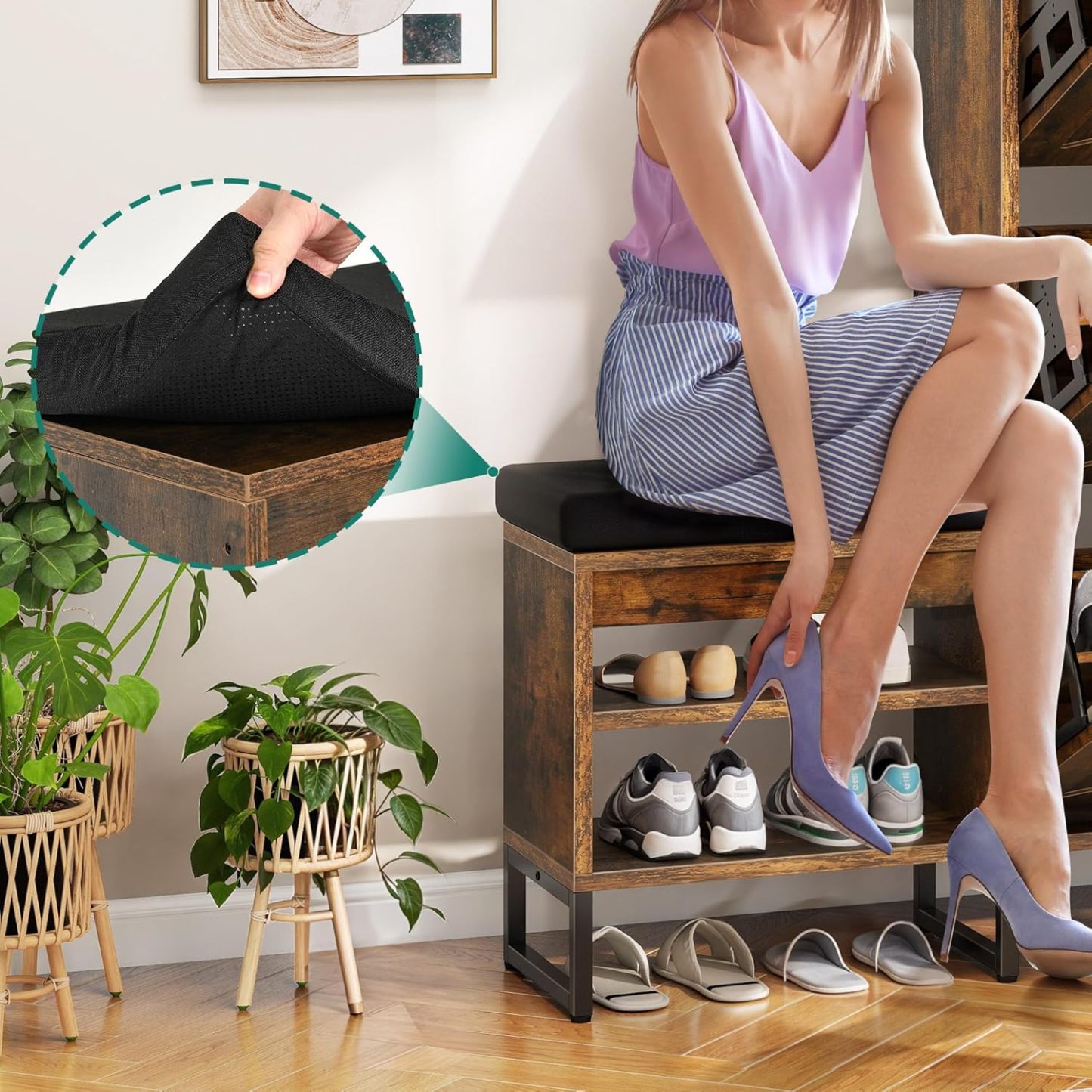 Shoe Cabinet with Bench for Entryway, 3 Flip Drawers Shoe Storage Cabinet with Shoe Bench