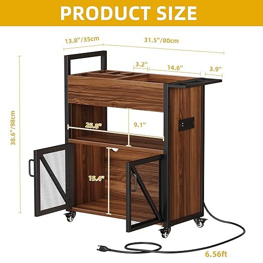 Salon Trolley Cart with Wheels - Salon Stations for Hair Stylist w/Charging Station and USB Ports
