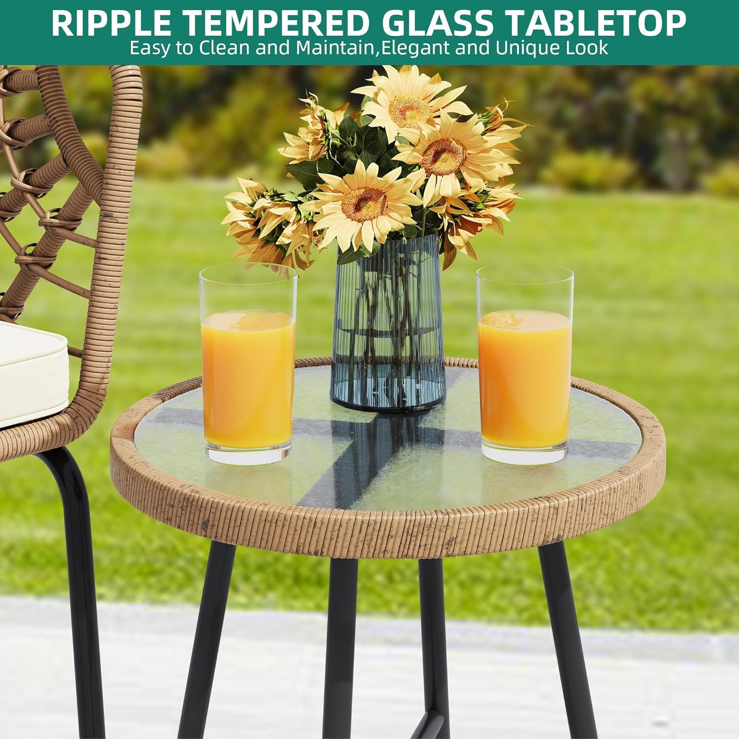 Wicker 3-Piece Outdoor Bistro Set, All-Weather Patio Conversation Set