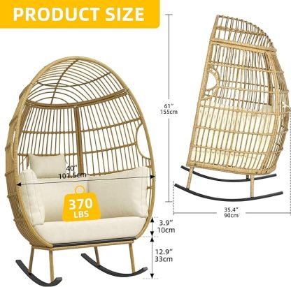 Outdoor Rocking Egg Chair, Patio Rocking Chair Oversized, 370lb Capacity, Anti-Slip