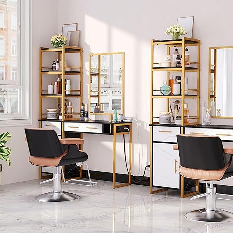 Hair Salon Station Barber Desk, Salon Stations Beauty Spa Salon Equipment Storage for Hair Stylist with 3 Drawers