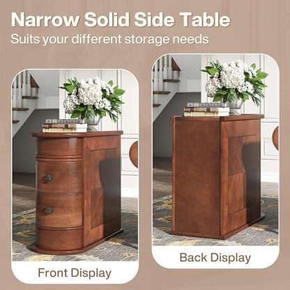 Solid Wood End Table, 2-Drawer Narrow Side Table