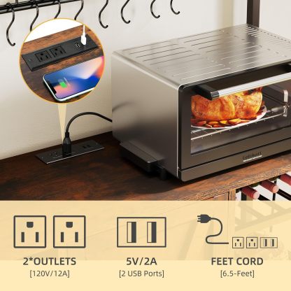 47’’ Large Bakers Rack with Power Outlet & Storage Cabinet, Kitchen Microwave Stand with Drawer