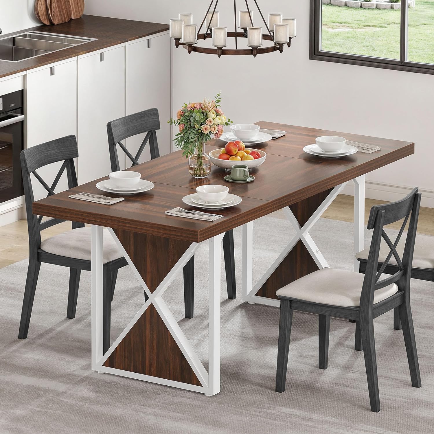 Farmhouse Dining Table for 6-8 People, 70.8-Inch Rectangular Wood Dining Table