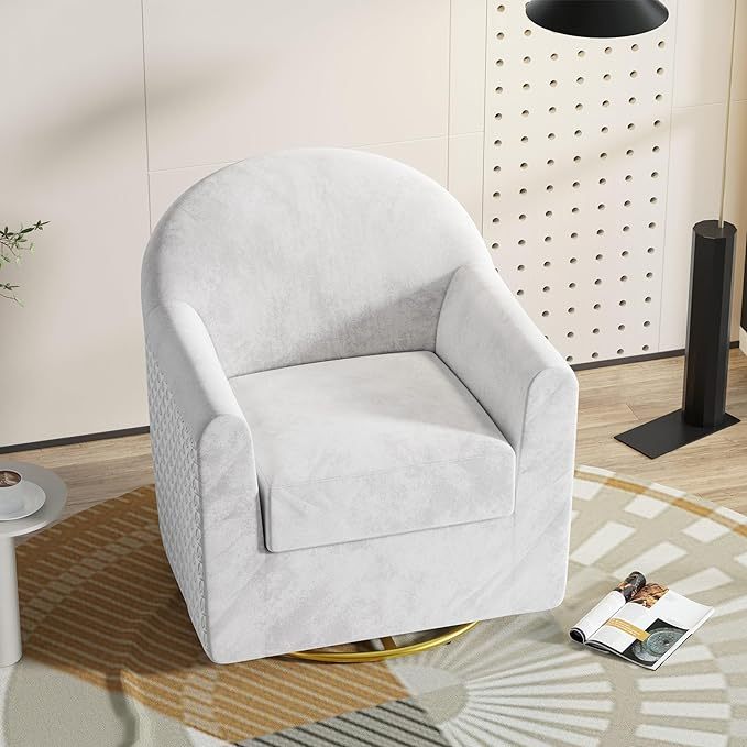 Swivel Accent Chair, Modern Velvet Upholstered Barrel Armchair