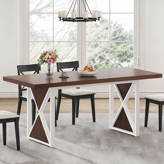 Farmhouse Dining Table for 6-8 People, 70.8-Inch Rectangular Wood Dining Table