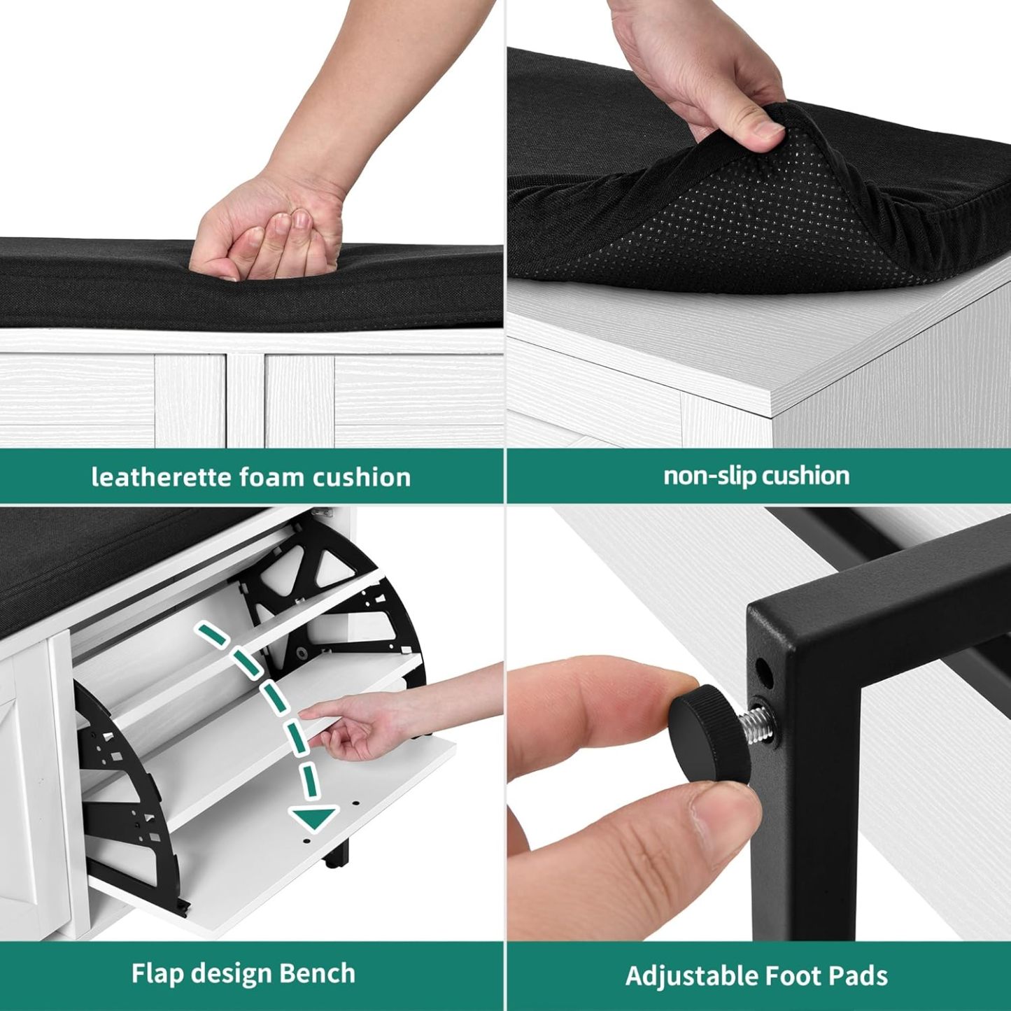 Shoe Cabinet Storage Bench for Entryway, 2-Tier Shoe Bench with 2 Flip Drawers & Padded Seat Cushion