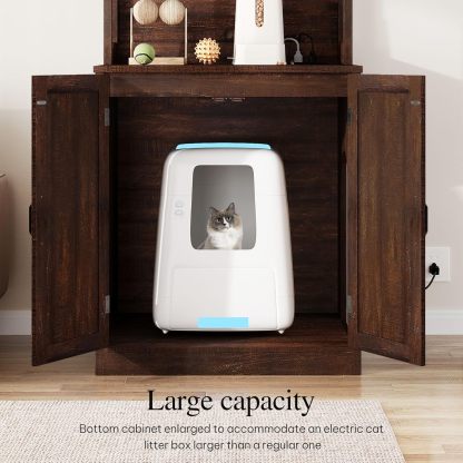 Large Cat Litter Box Furniture with Shelves and Charging Station, Hidden for Self-Cleaning Cat Litter Box Enclosure