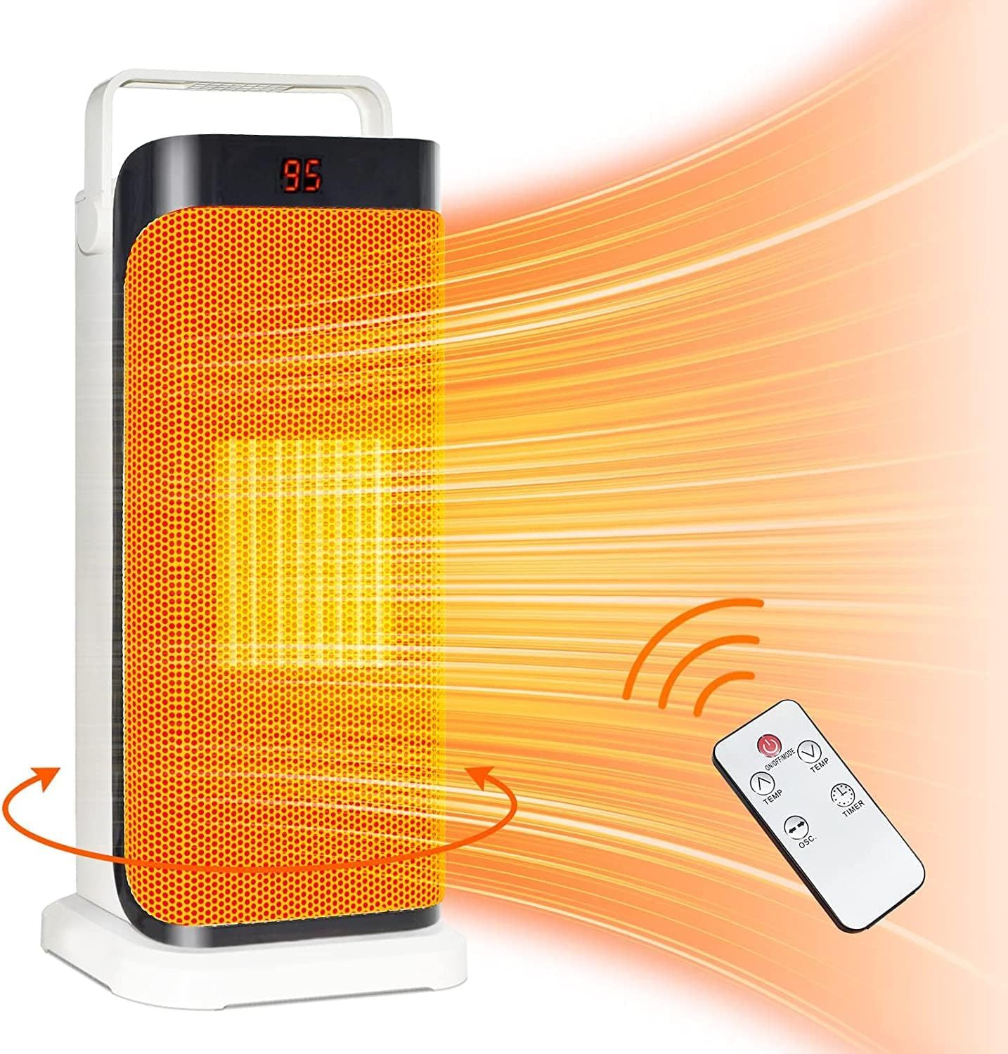 Space Heater - 1500W Portable Electric Heater with Remote, Fast Heating Ceramic Tower Heater Fan