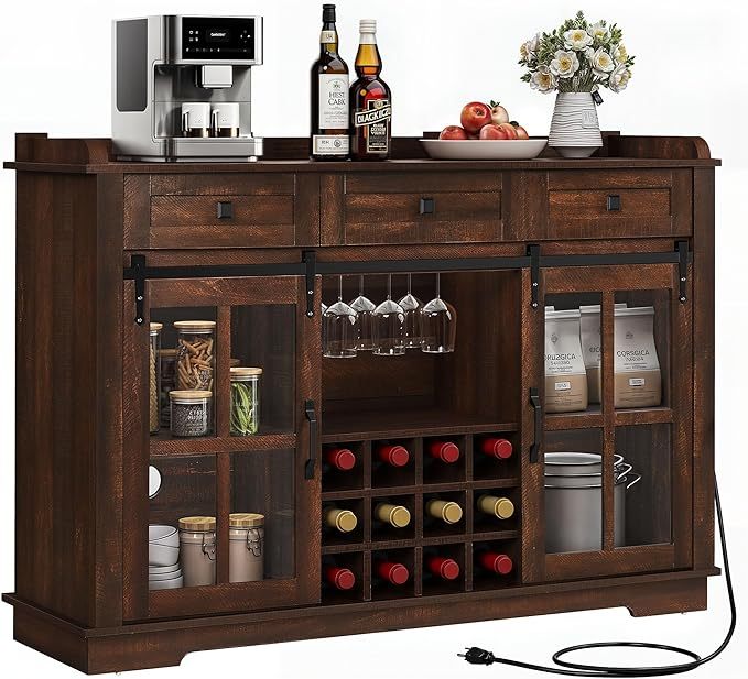 53" Kitchen Sideboard Buffet Cabinet, Home Bar Cabinet with Wine Rack