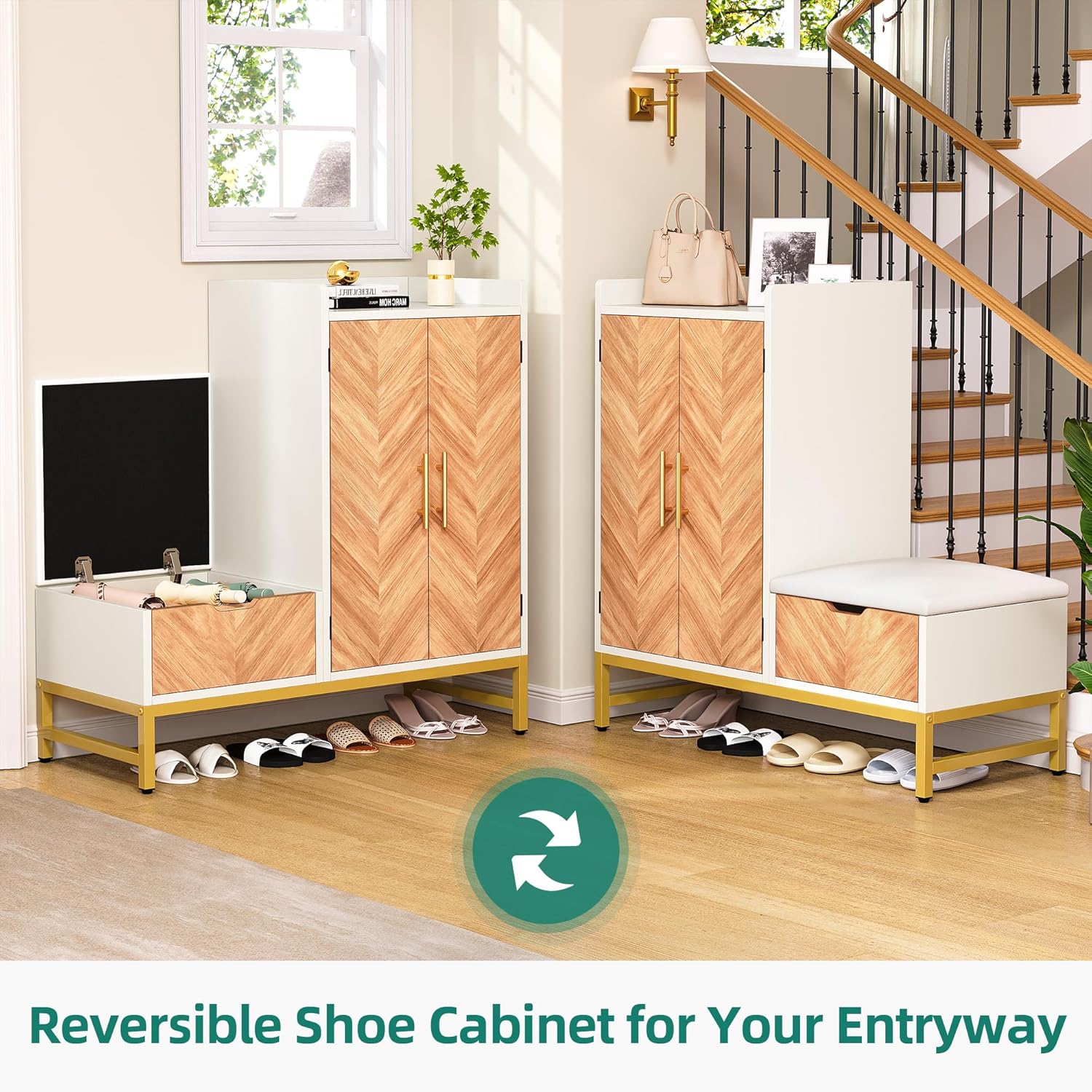 Shoe Cabinet with Bench for Entryway, 4-Tier Shoe Cabinet with Shoe Storage Bench