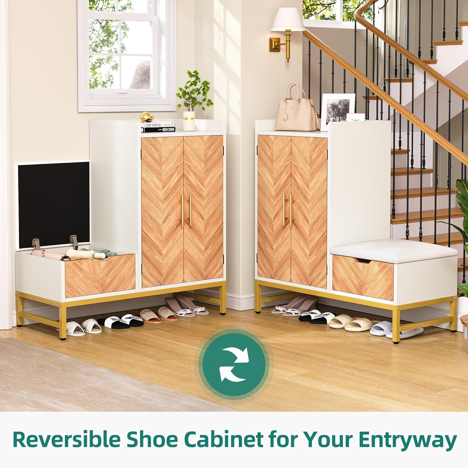 Shoe Cabinet with Bench for Entryway, 4-Tier Shoe Cabinet with Shoe Storage Bench