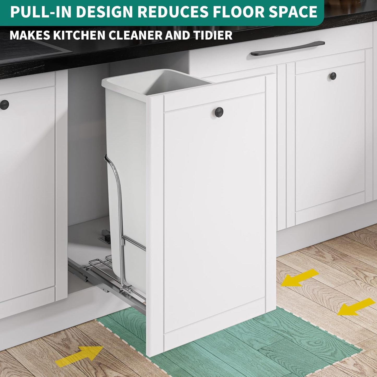 43 Quart Pull Out Trash Can Under Cabinet, Heavy Duty Trash Can with Soft-Close Slide and Door Mounting Kit
