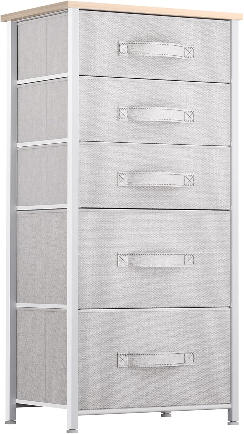 Tall 5 Drawer Dresser - Fabric Storage Tower, Organizer Unit for Bedroom, Living Room, Hallway, Closets
