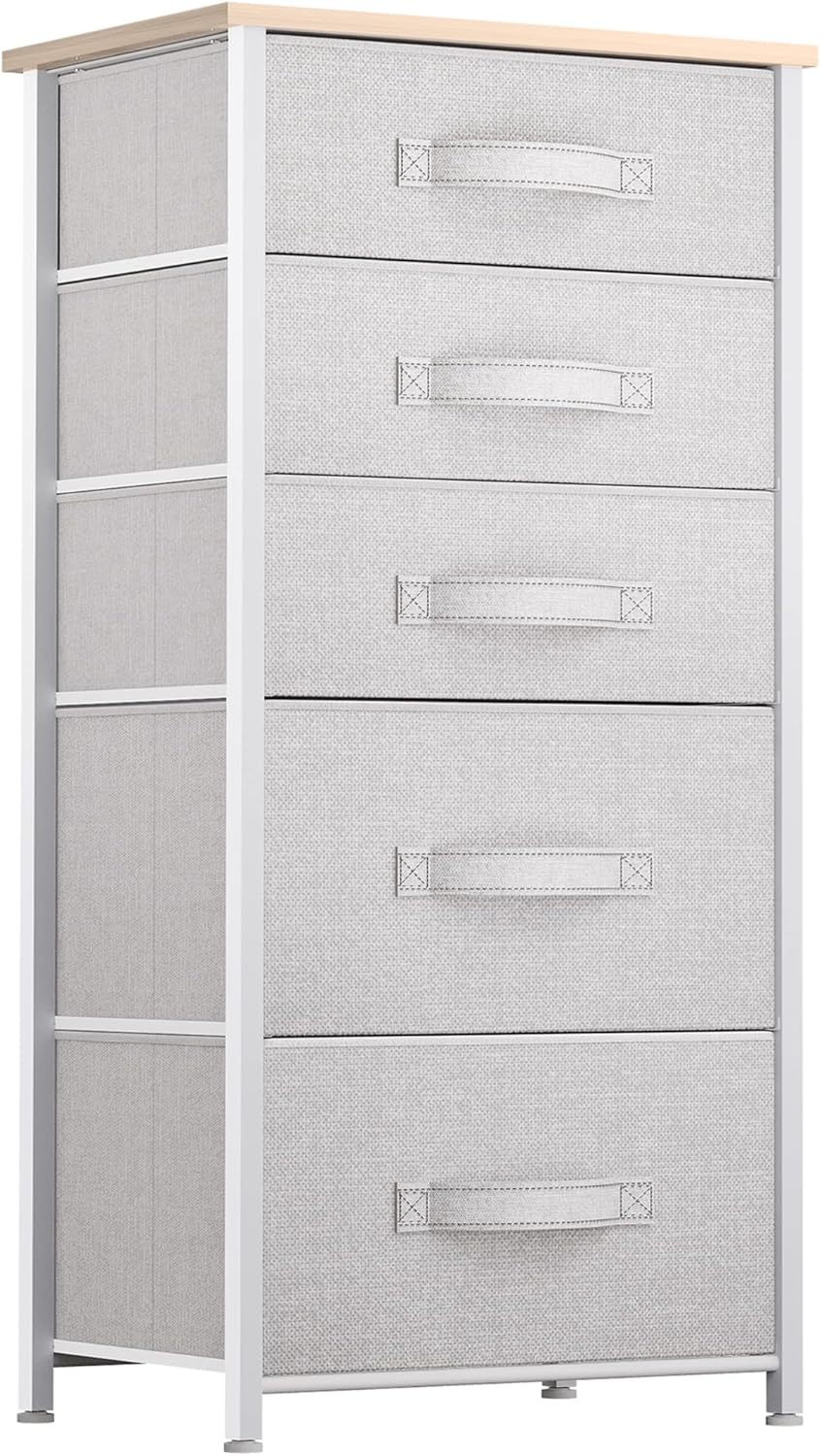Tall 5 Drawer Dresser - Fabric Storage Tower, Organizer Unit for Bedroom, Living Room, Hallway, Closets