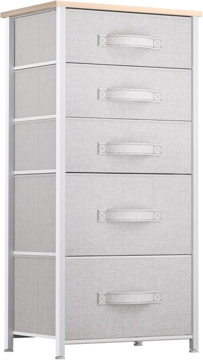 Tall 5 Drawer Dresser - Fabric Storage Tower, Organizer Unit for Bedroom, Living Room, Hallway, Closets