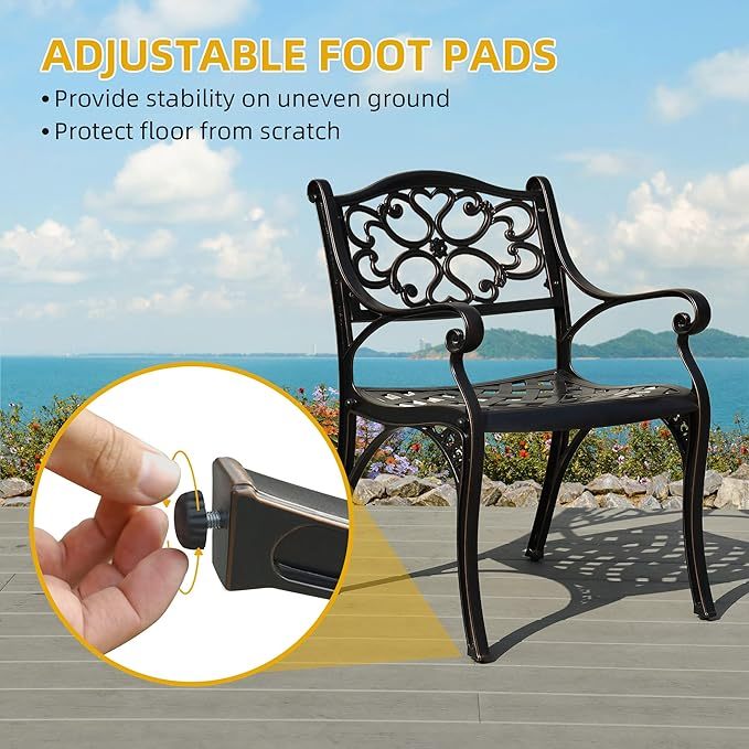 Set of 2 Outdoor Cast Aluminum Outdoor Chairs with Armrest