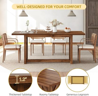 70.8" Large Farmhouse Dining Table for 6 to 8 People, Rustic Style Wood Dinner Table, Rectangular Dining Table for Kitchen