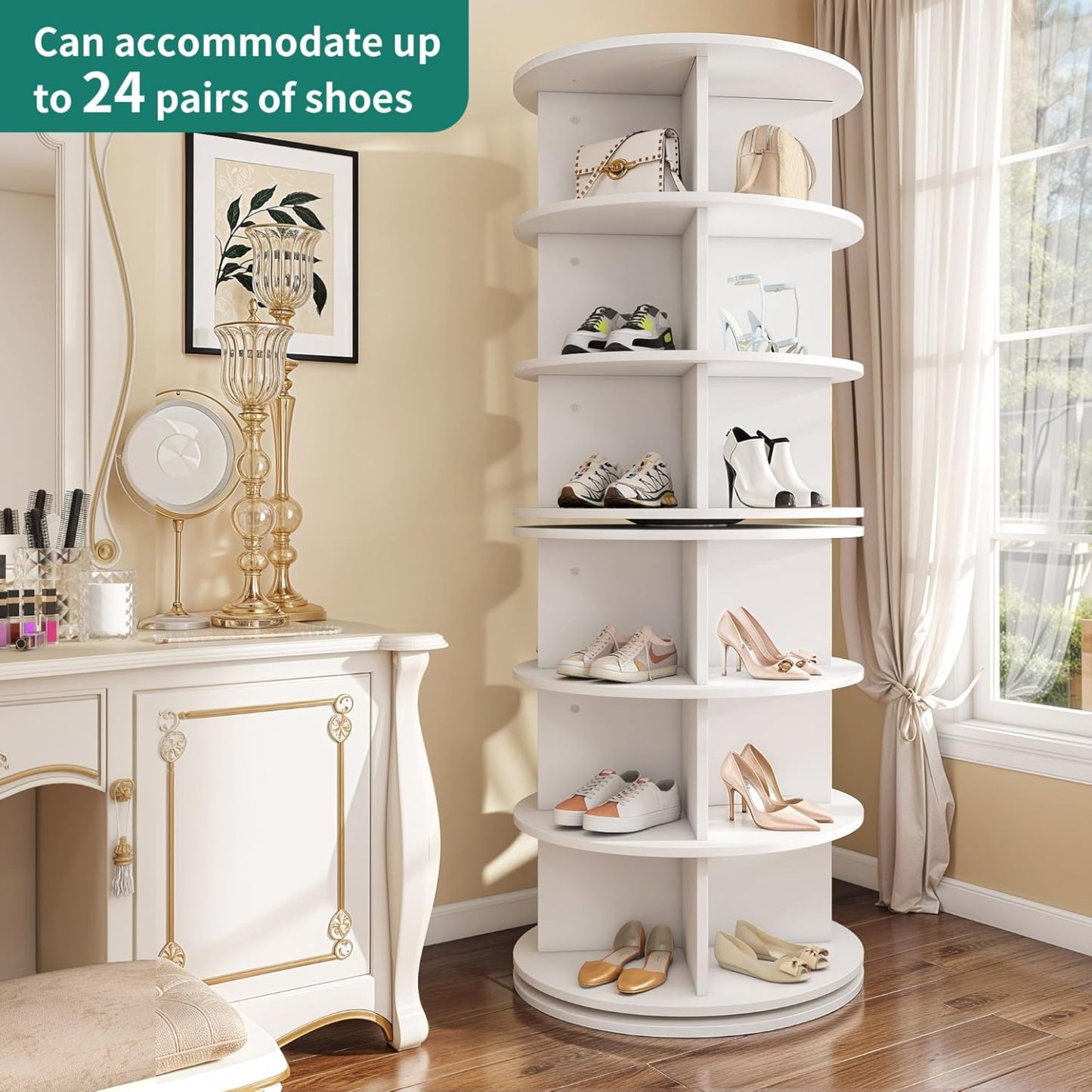 Rotating Shoe Rack Tower, Round Spinning Shoe Display, 6 Tier Free Standing 360° Revolving Shoe Organizer