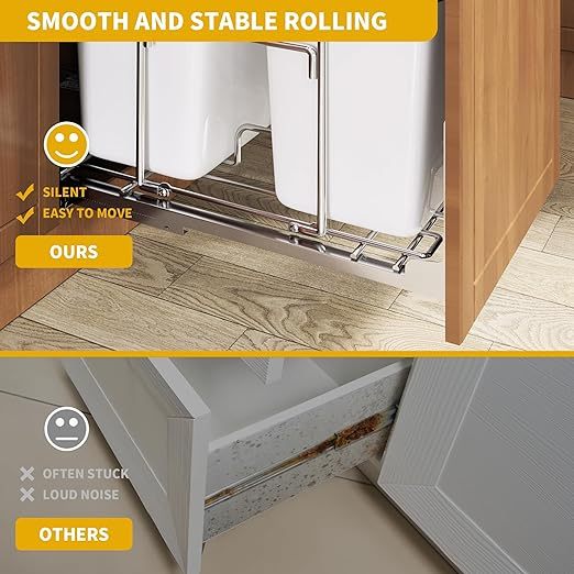 50-Quart Pull-Out Trash Can with Lid Double Bins