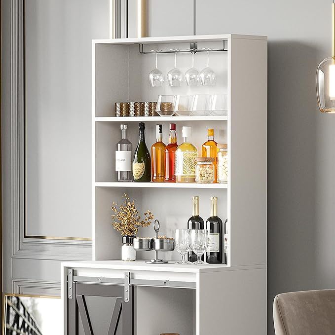 Bar Cabinet with Sliding Barn Door, 68'' Tall Freestanding Kitchen Cabinet