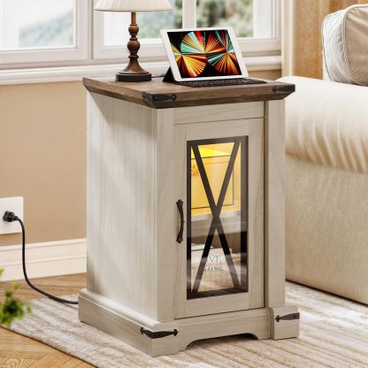 Farmhouse TV Stand 3-Piece Sets, Includes Sliding Barn Door TV Stand and 2Pcs Nightstand, LED Console Table
