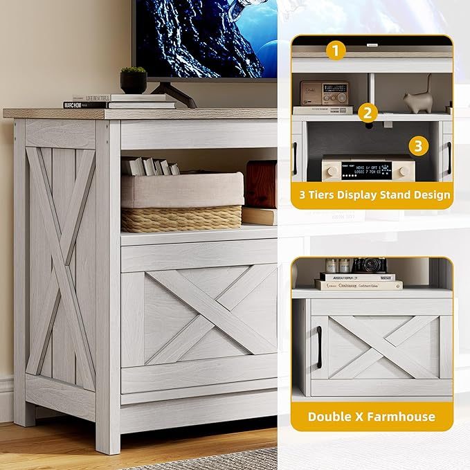 Farmhouse TV Console, TV Stand with Power Outlets for TVs up to 65 Inch